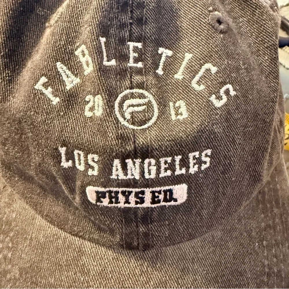 Fabletics Los Angeles Phys Ed Distressed Black Denim Baseball Cap Adjustable Y2K